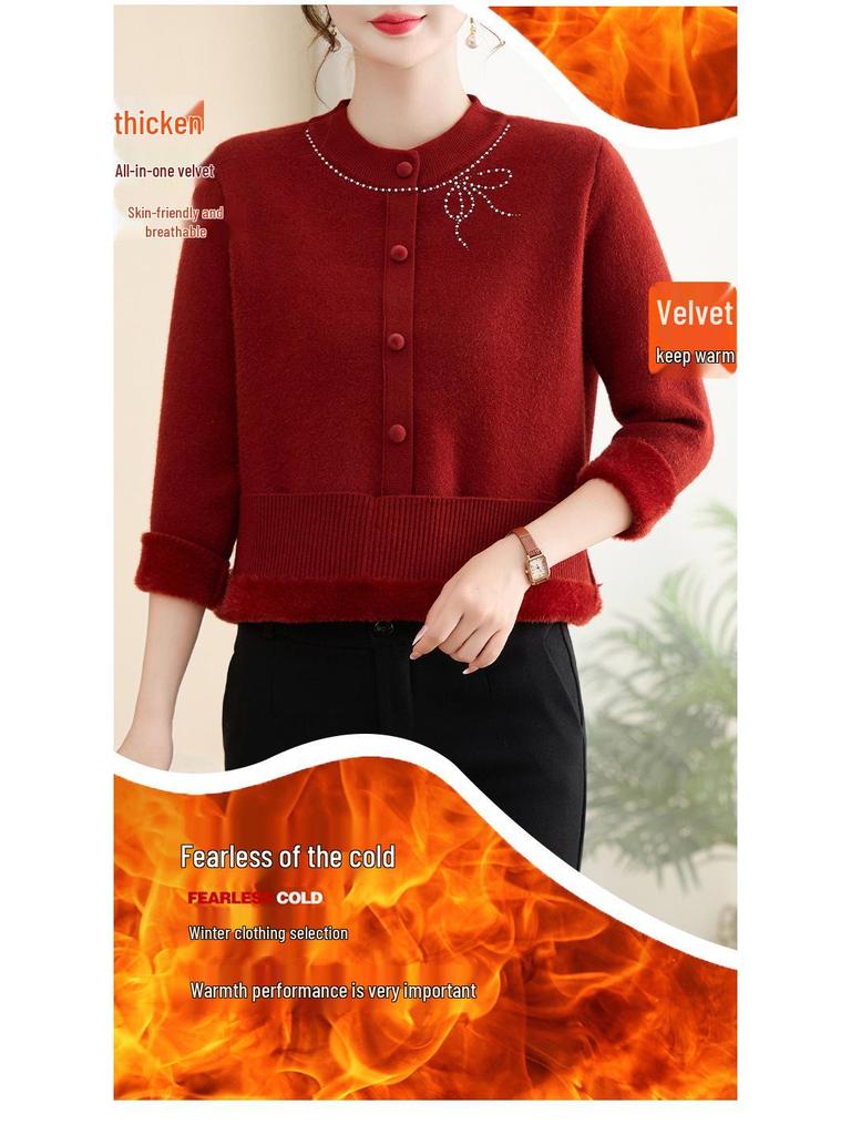 Stylish Warm Knit Top for Middle-Aged and Elderly Women - Loose Fit, Plus Size Available
