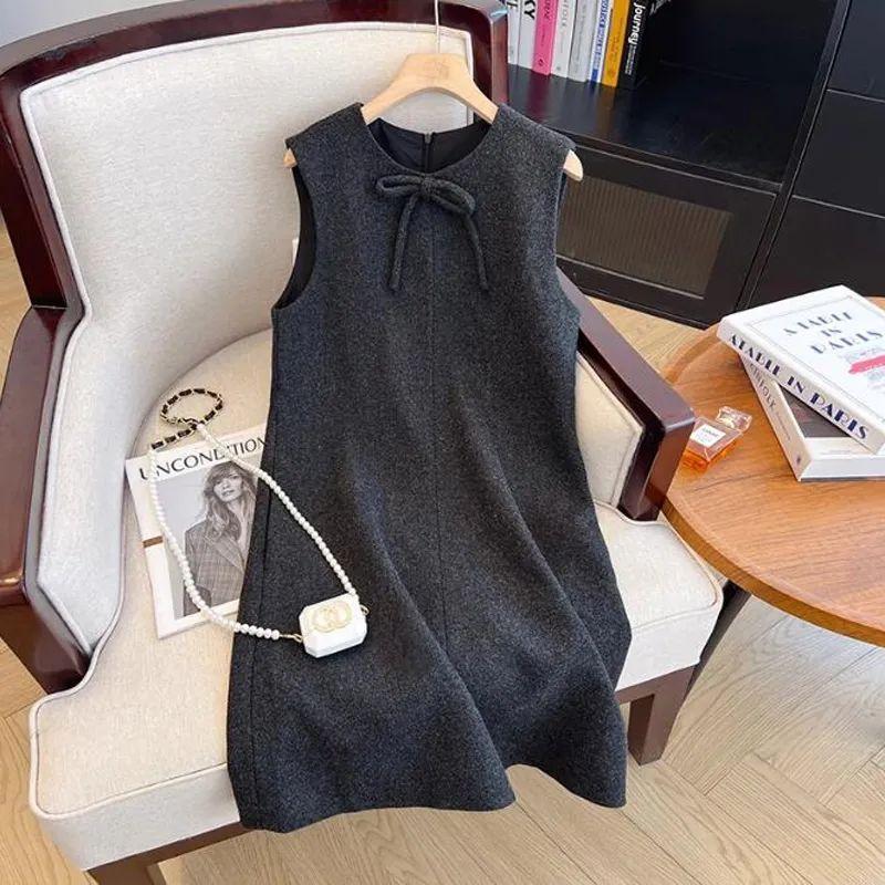 vest skirt women's autumn and winter Korean temperament bow early spring simple retro foreign look thin sleeveless dress