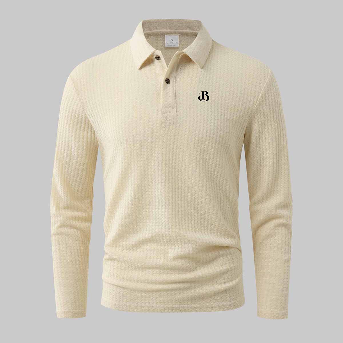 Men s Casual Ribbed Knit Long Sleeve Polo Shirts for Men 2XL бежевый