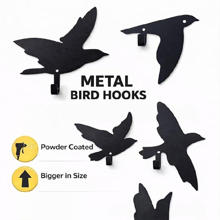 Platzsparend Schwarz Vogel Wandhalterung Hängehaken Groß für kleine Räume Organisation Pflanzenhänger