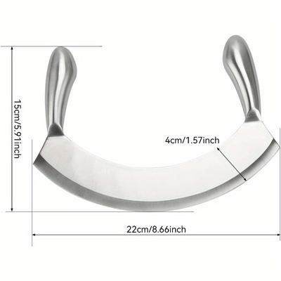 1PC Stainless Steel Double-Handled Knife Pizza Cutter Curved Blade Kitchen Herb Mincer Fruit Vegetable Salad Slicer