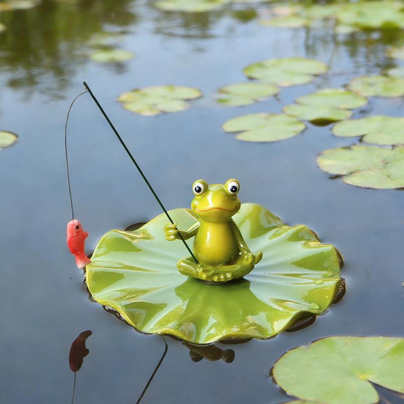 Outdoor Frog Statue Garden Koi Pond Resin Decoration, Frog Decor For Yard Fishing Statue Patio, Lawn Garden Decorative