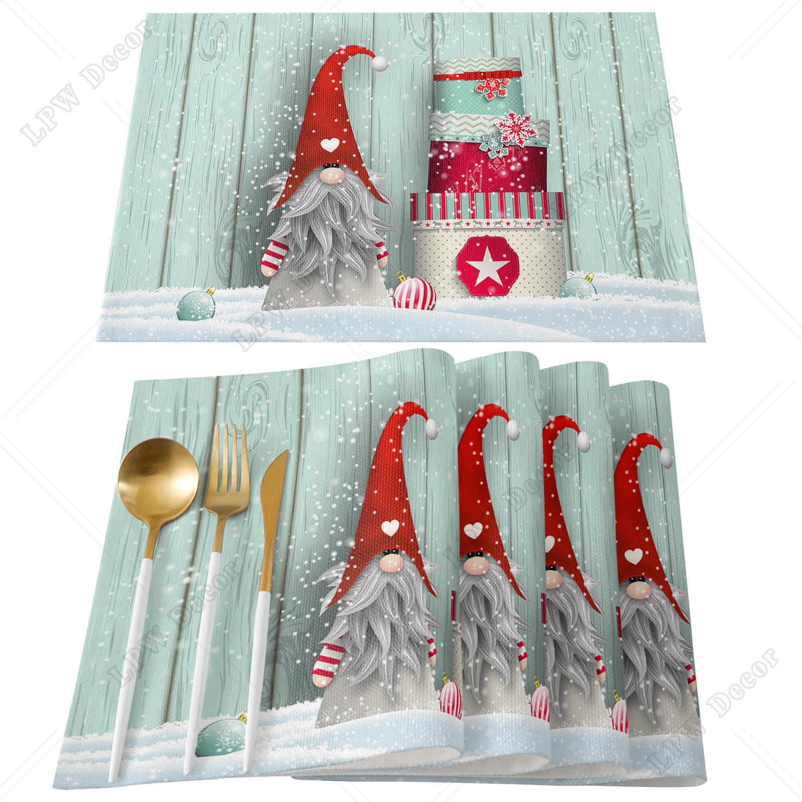 

Christmas Gnome Gift Decoration Ball Wood Grain Table Mat Holiday Kitchen Dining Table Decor Placemat Wedding Decor Table Napkin 4 PCS 12x18inch