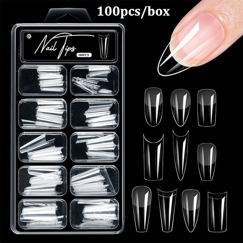 100Pcs Soft Gel False Nail Tips Short Square Coffin Almond Artificial Press On Fake Nails Extension Manicure Tools