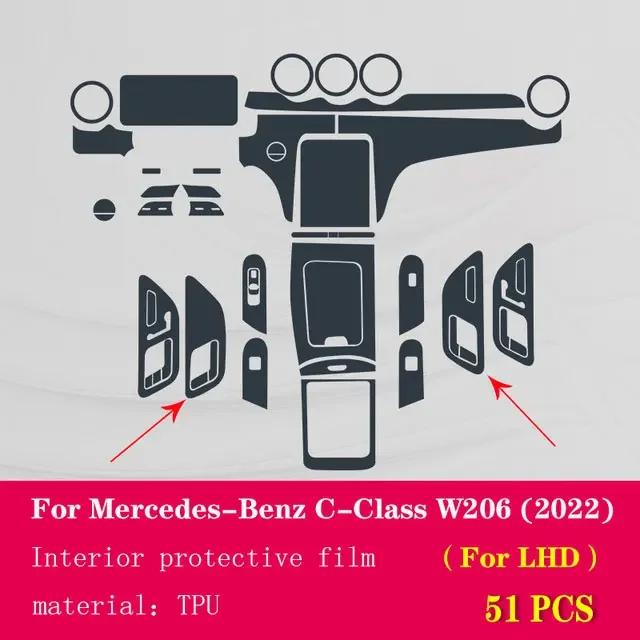 For Mercedes-Benz C-Class W206 Car Interior Center console Transparent TPU Protective film Anti-scratc Repair film Accessori