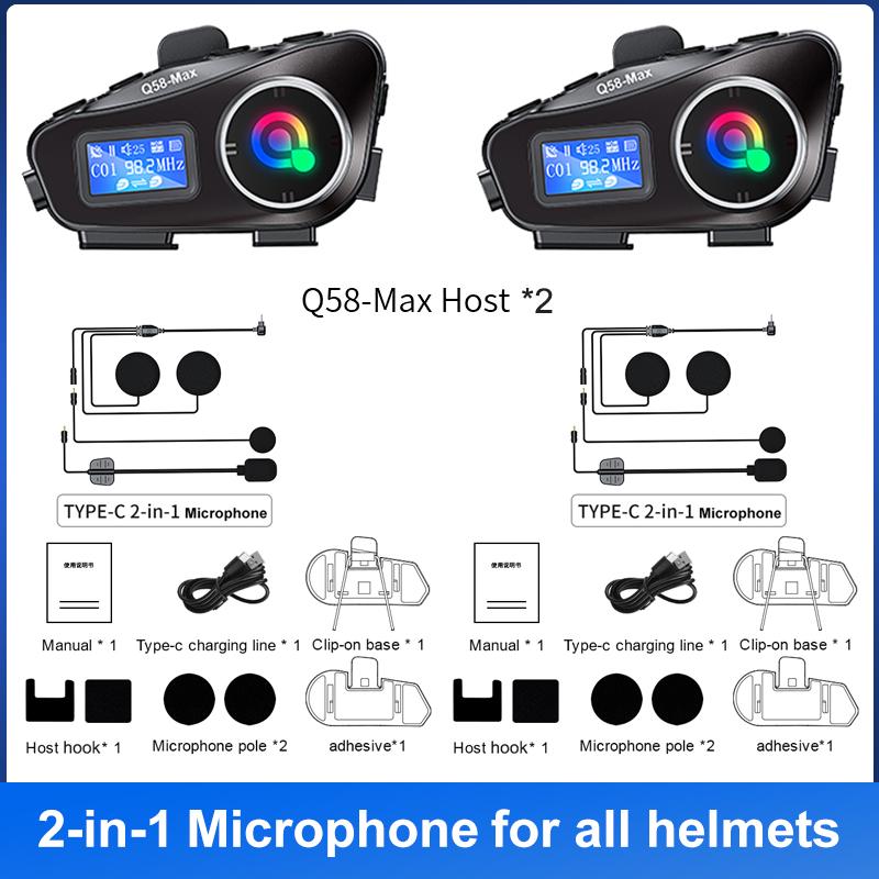 Motorrad Gegensprechanlage Helm Headsets FM Radio BT 5.3 Interphone Intercomunicador Moto Musikfreigabe Taschenlampe Mit LCD-Display