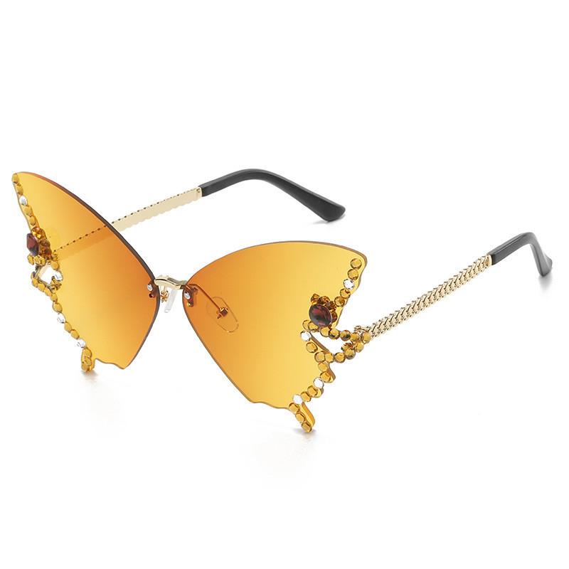 Trendy Butterfly Sunglasses With Gradient Purple Lens And Rhinestone-adorned Gold Frame For Women StyleF