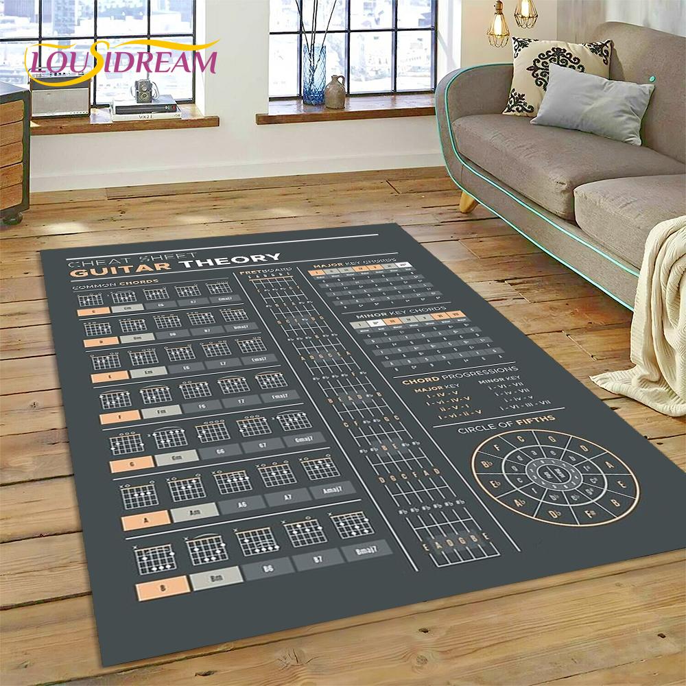 3D Guitar Chords Theory Chart Music Rug Carpet for Living Room Bedroom Home Decor,Floor Mat Non-slip Decoration for Sofa Doormat