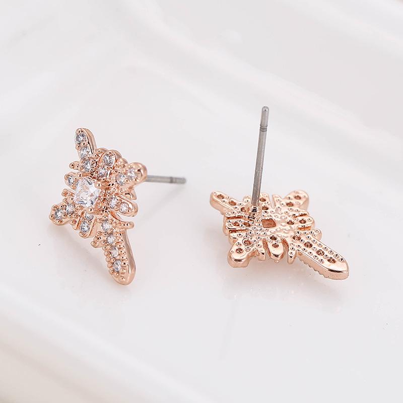 Snowflake Rhinestone Metal Stud Earrings - Trendy Geometric Design for Women