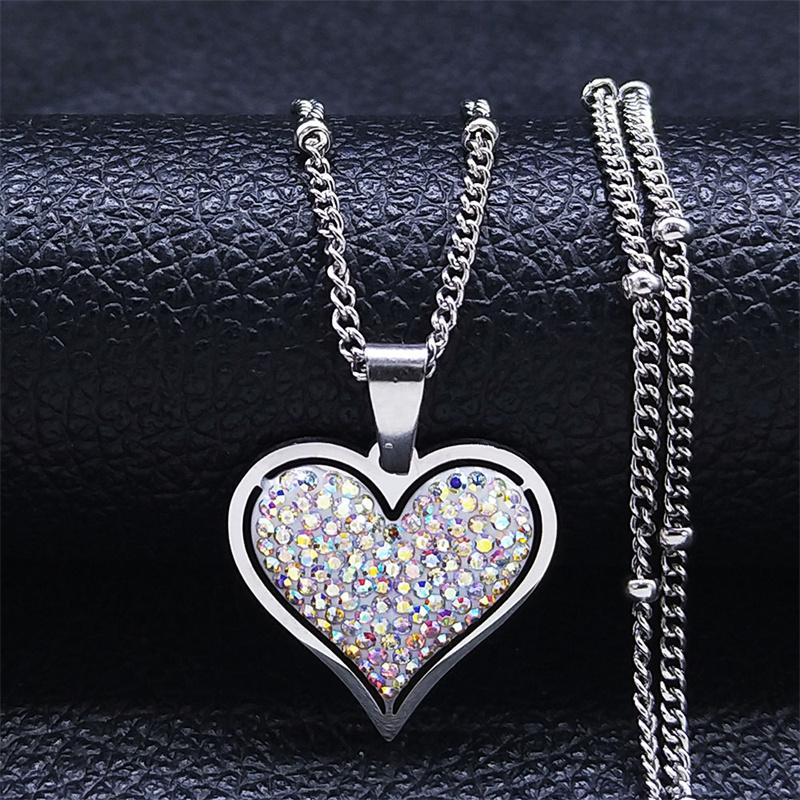 

2026 Stainless Steel Black Crystal Heart Necklaces Charm Women Gold Color Small Pendants Necklaces Jewelry Bijoux N8261S01 60CM