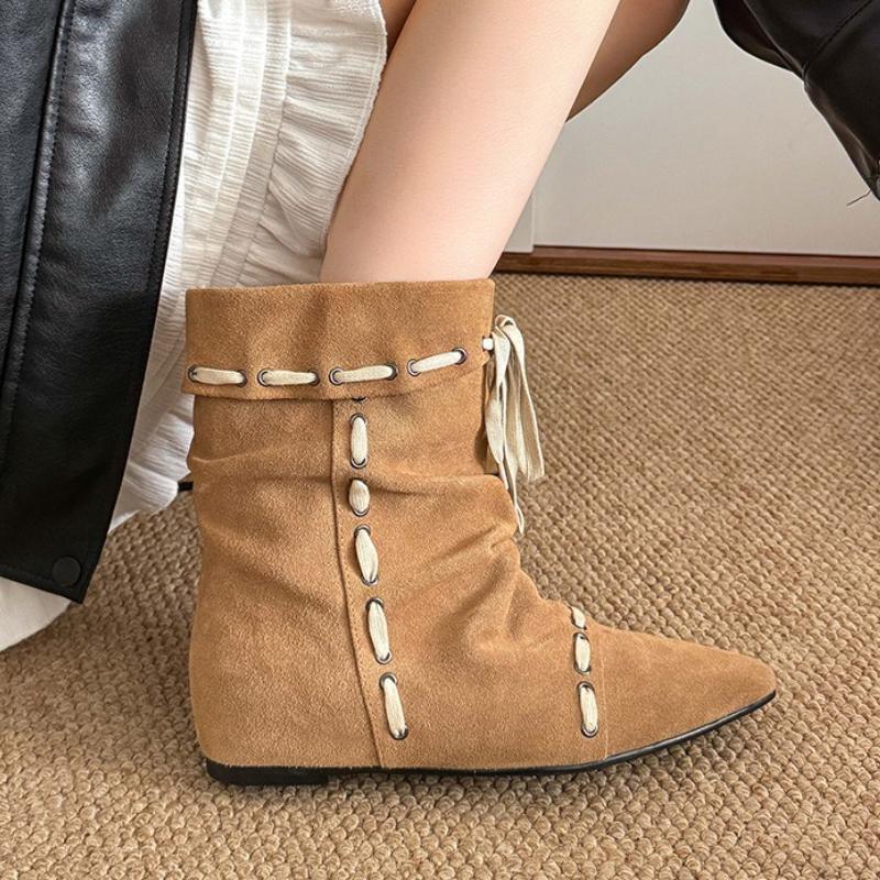 Women Flats Ankle Boots New 2025 Winter Trend Shoes Casual Party Pointed Toe Brand Chelsea Designer Woman Zapatos Mujer