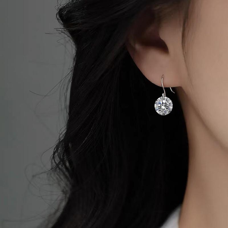 New 925 Sterling Silver Round Zircon Earrings Personality Charm Simple Style Earrings Birthday Gift for Women Exquisite Jewelry