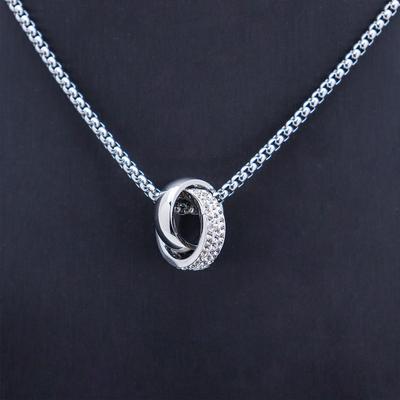 Fashion Trendy Men'S And Women'S Double-Ring Diamond-Encrusted Pendant Necklace High-End Trendy Cool Titanium Steel Pearl Chain Jewelry