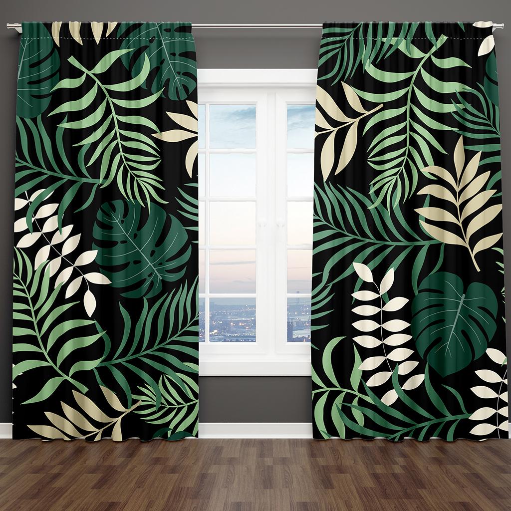 ModernTransparent Vorhänge von Regenwald Grüne Blätter Schattierung Schlafzimmer Fenster Vorhänge Set für Wohnzimmer 2 Stück Kostenloser Versand