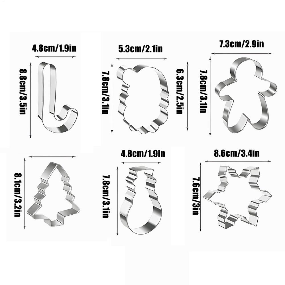 6Pcs Christmas Biscuits Mold Santa Claus Snowflake Christmas Tree Sugar Cookies Baking Tool Stainless Steel Cutting Mold Set