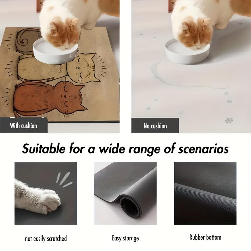Alfombrilla Antideslizante con Diseño de Gato para Alimentación de Mascotas, Diseño Lindo con Superficie Impermeable a Prueba de Fugas Fácil de Limpiar para Prevenir la Contaminación del Suelo.