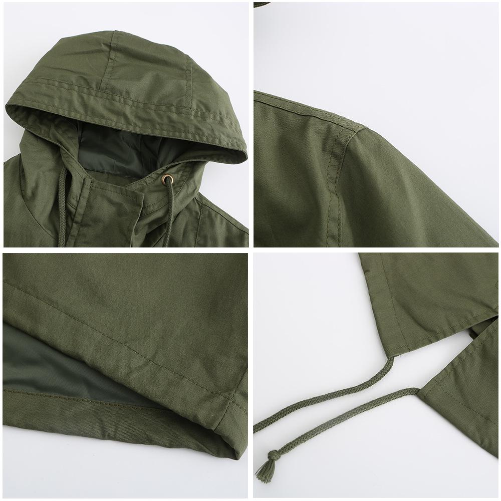 Baumwolle Mit Kapuze Windjacke frauen Frühling Herbst Lose Einfarbig Langarm Kordelzug Chic Jacke S-3XL