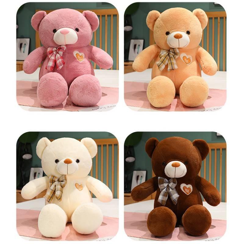 Lattice Bowknot Teddy Bear Plush Toy Animal Stuffed Doll Decoration Gift Kids