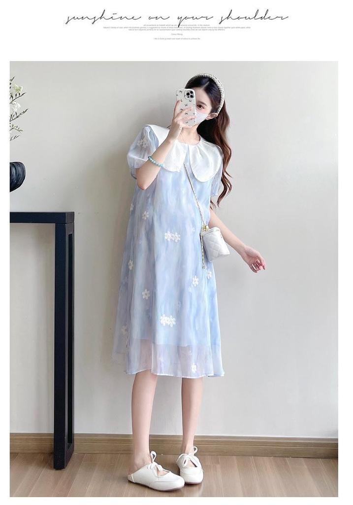 New Summer Maternity Dress: Embroidered, Loose, Slimming, Age-Reducing Design