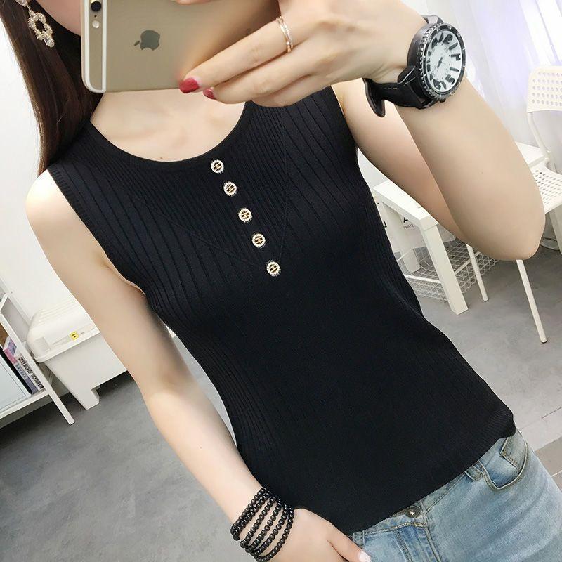 

Plus Size Ice Silk Sleeveless Knit Vest for Women (Supports 200 Jin) 4XL 170-200 Jin чорний