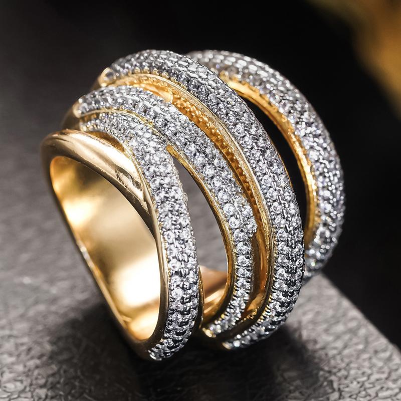 Huitan Stylish Rings with Multi-layer Cross Design Charming Modern Accessories for Women Versatile Chic Bright Jewelry for Party