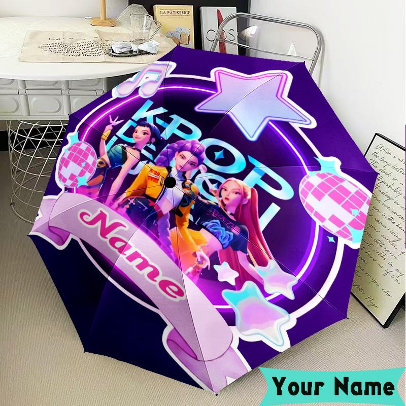 Custom Name Music Stars KPop Demon Umbrella, Foldable Umbrella Suitable for Outdoor Shopping Travel Sports, Exquisite Gift for Family