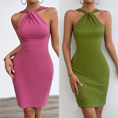 2026 Summer European & American Style Women's Sexy Backless Pleated Slim Fit Solid Color Sleeveless Elegant Dress