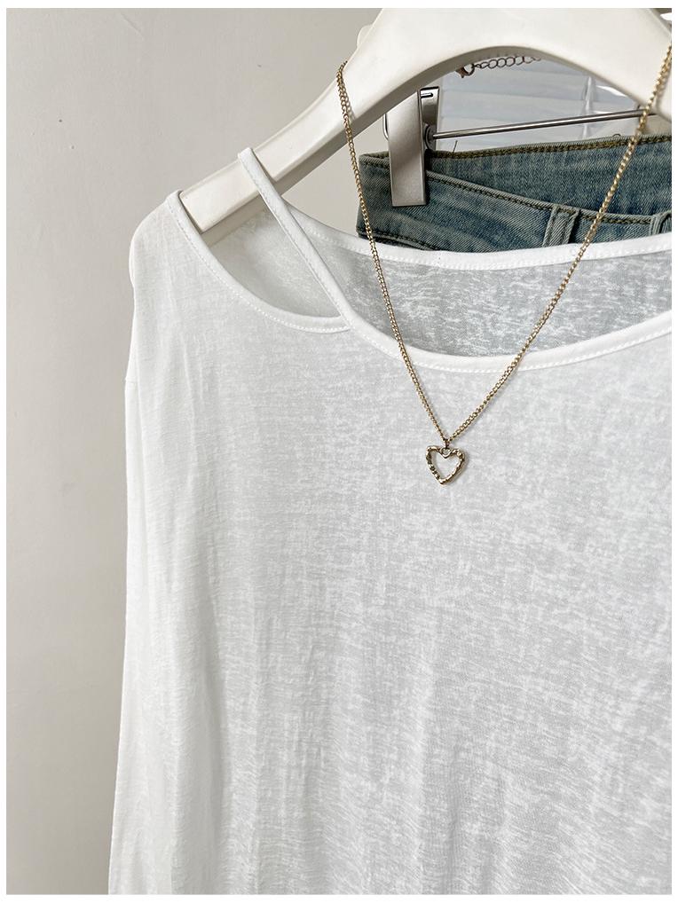 Women's Blue Off-the-Shoulder Sun Protection Long-Sleeve T-Shirt, Summer Loose Fit Cover-Up Top
