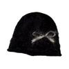 Korean Retro Bow Slouchy Knit Beanie with Ear Protection for Women