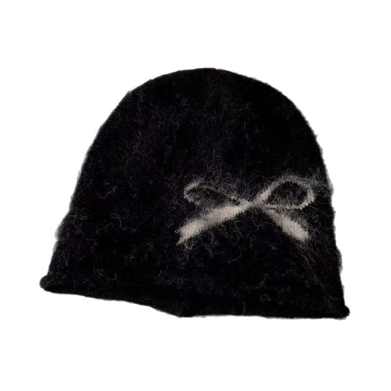 Korean Retro Bow Slouchy Knit Beanie with Ear Protection for Women