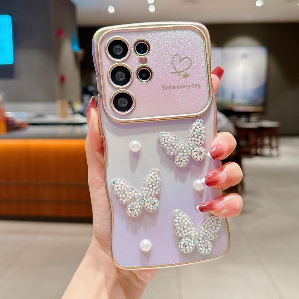 Love Pearl Butterfly Phone Cover For Samsung Galaxy S22 S23 S24 S25 Ultra Plus S24 FE S23FE S25 Edge 5G Case Shockproof  Coque
