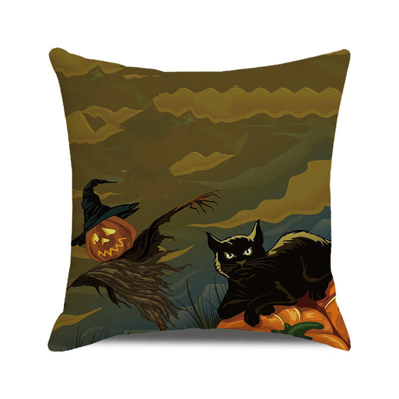 Halloween! Watercolor pumpkin black cat Digital printing short plush pillow covers for car sofa office cushion cover home goods