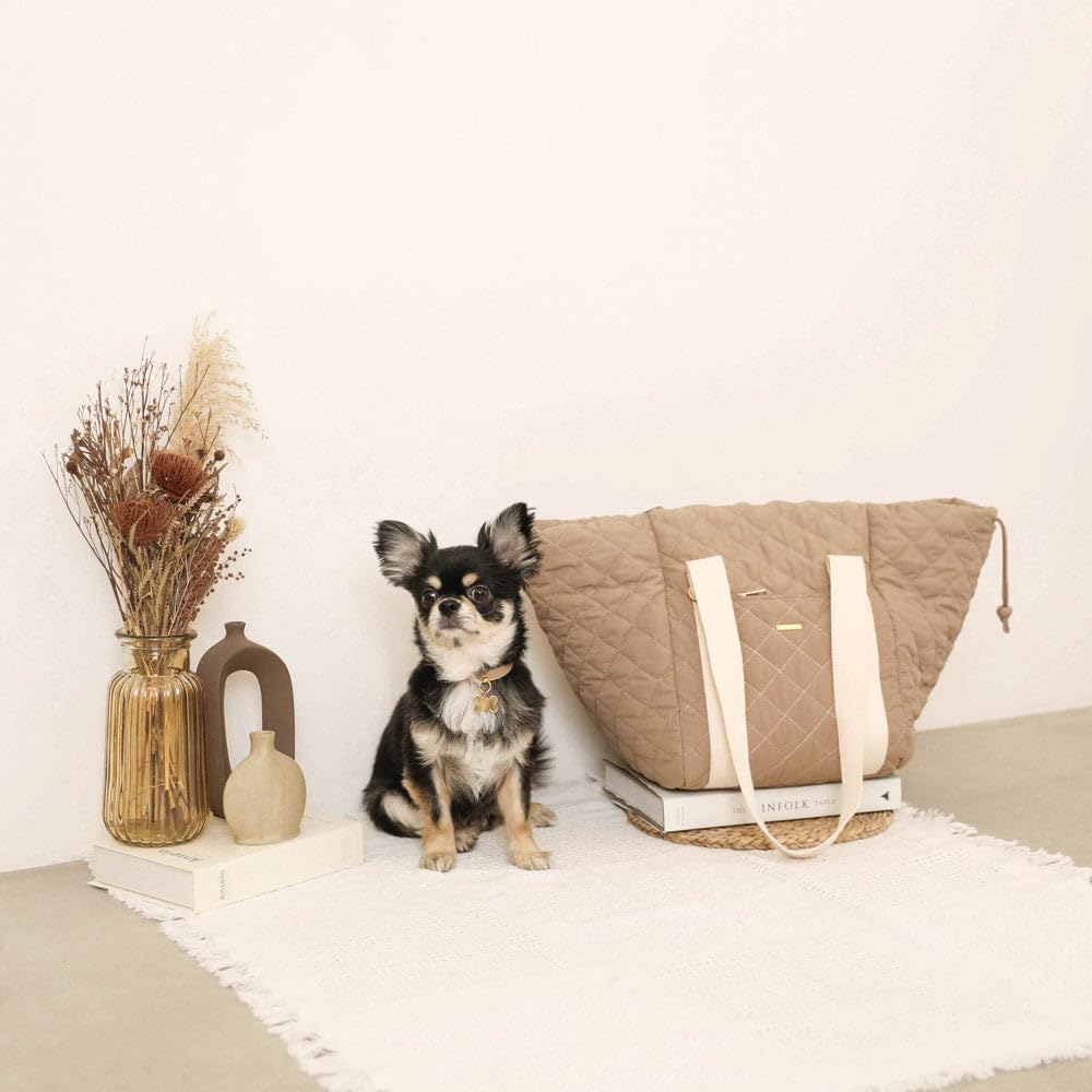 Dog Car Supplies Quilted Wide Open Cute Stylish Popular Brand Toy Poodle Chihuahua Small Dog Monchéri Bag/BEIGE/FREE