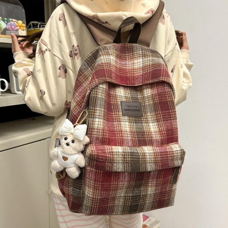 Zaino Scuola Giapponese ins Autunno Vintage a Righe a Quadri Zaino Scolastico Femminile Versione Coreana Zaino per Studente Scuola Media Zaino Versatile