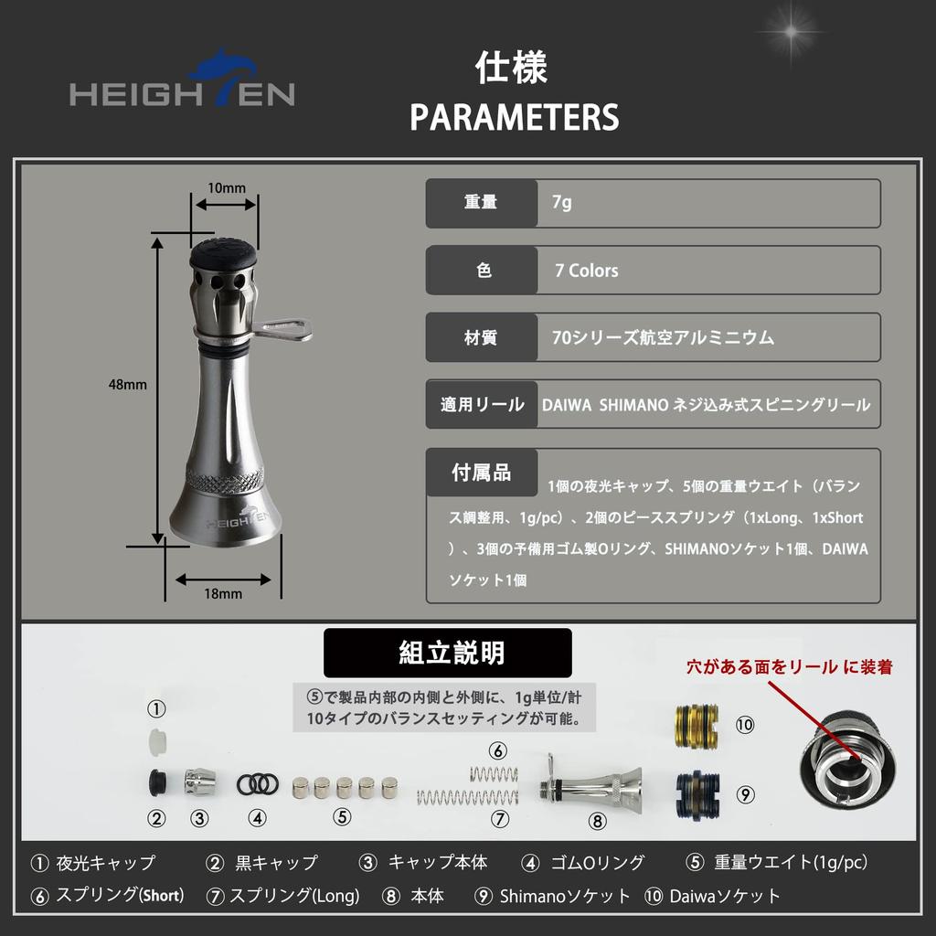 HEIGHTEN Suport Tambur 48mm Balansor Personalizat Luminos Shimano Daiwa Tambur Spinning Ajustare Universală Agățător de Cârlig Opritor de Fir 7-12g (Gunmetal) (22)