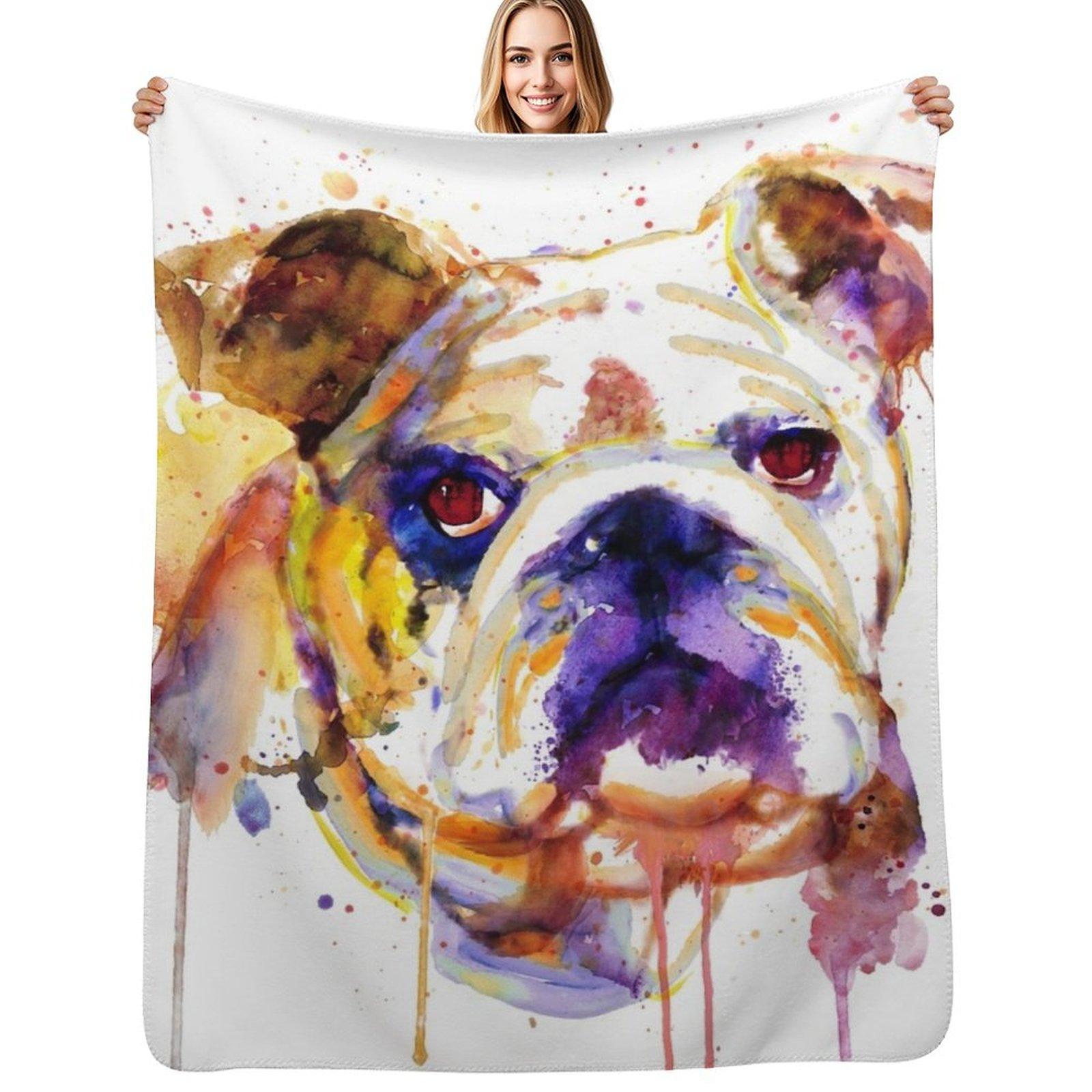 English Bulldog Head Throw Blanket Color Fast Cozy Throw Blanket Size: 75*100cm, Weight: 230 GSM