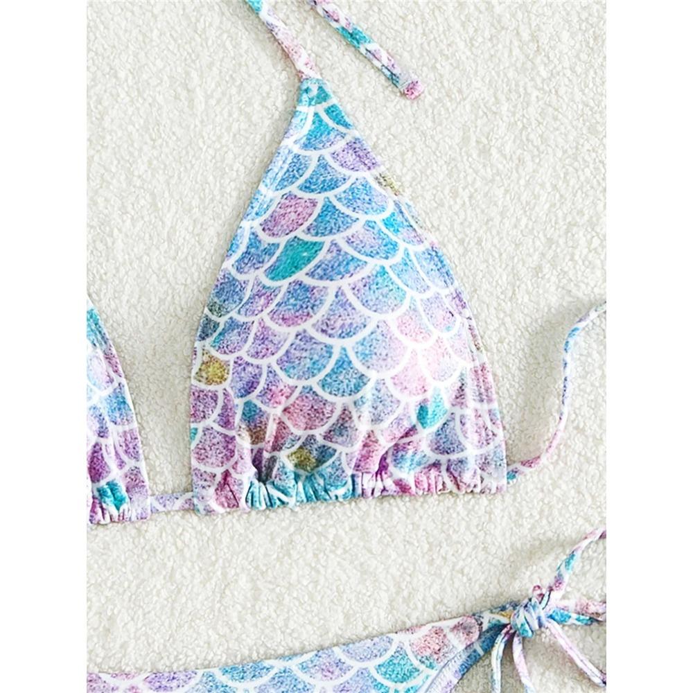 XS - L Bedruckter Neckholder Bikini mit hohem Beinausschnitt Damen Bademode Damen Badeanzug Zweiteiliges Bikini-Set Badesachen Badeanzug Swim K5302