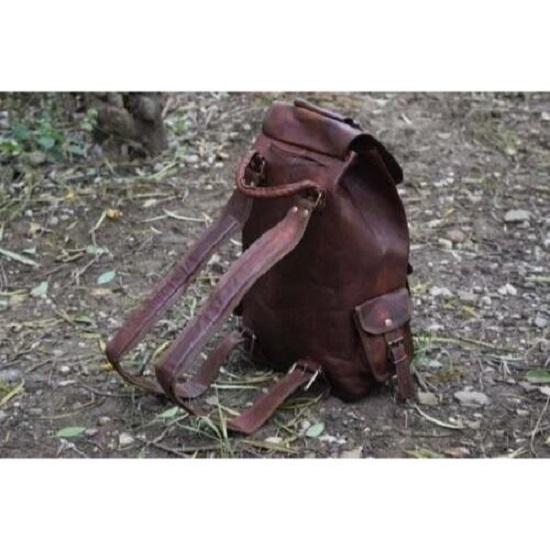 Leather Genuine Bag Rucksack Backpack  Laptop Brown New Travel Men's Real