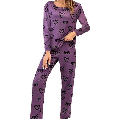 Autumn and Winter Women's Pajamas Long-sleeved Long Pants Printed Pajamas Two-piece Homewear Women's Clothing