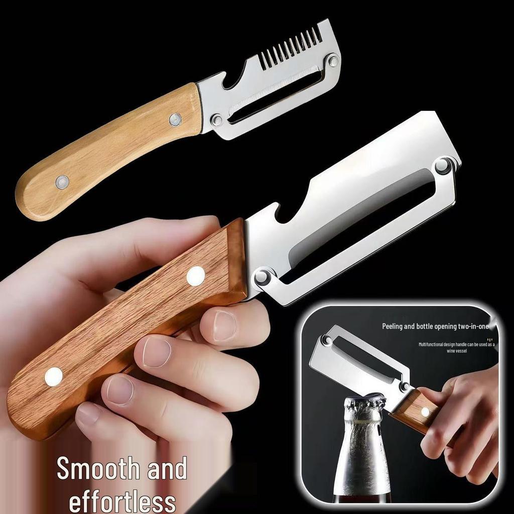 2-Piece Stainless Steel Peeler & Bottle Opener with Wooden Handle