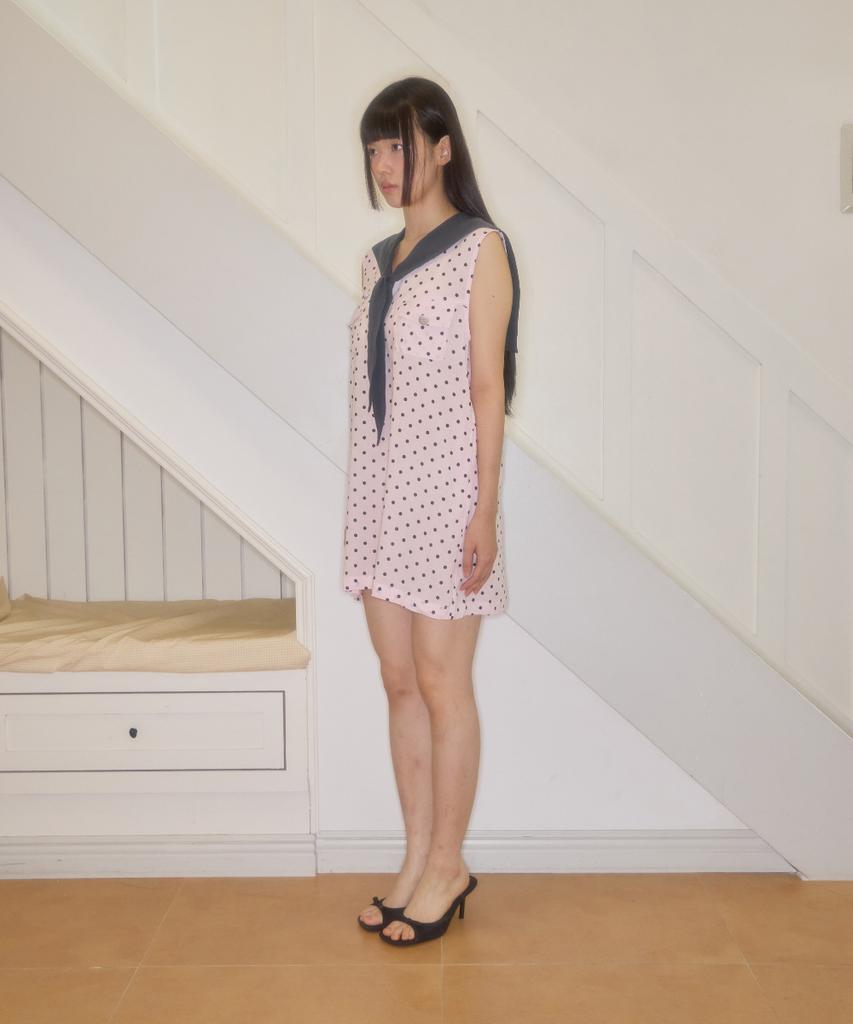 Syakili Polka Dot Sailor Sleeveless Dress (Pink)
