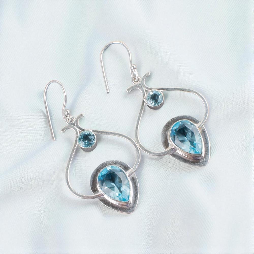 Sky Blue Topaz Gemstone 925 Sterling Silver Jewelry Handmade Drop Earrings 2.2" EE-80-7