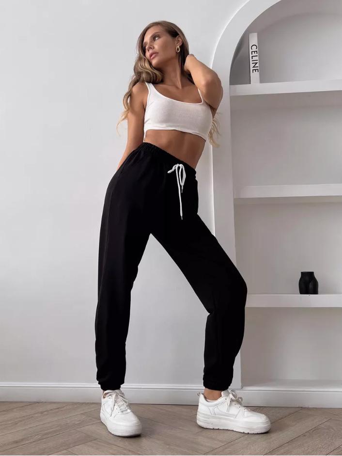 

Весна 2025 Женские повседневные спортивные штаны для бега свободного кроя с высокой посадкой XXL чёрный