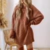 Ladies' Lazy And Casual Sweater Dress With Fashionable Cable Texture, Knee-length Short Dress