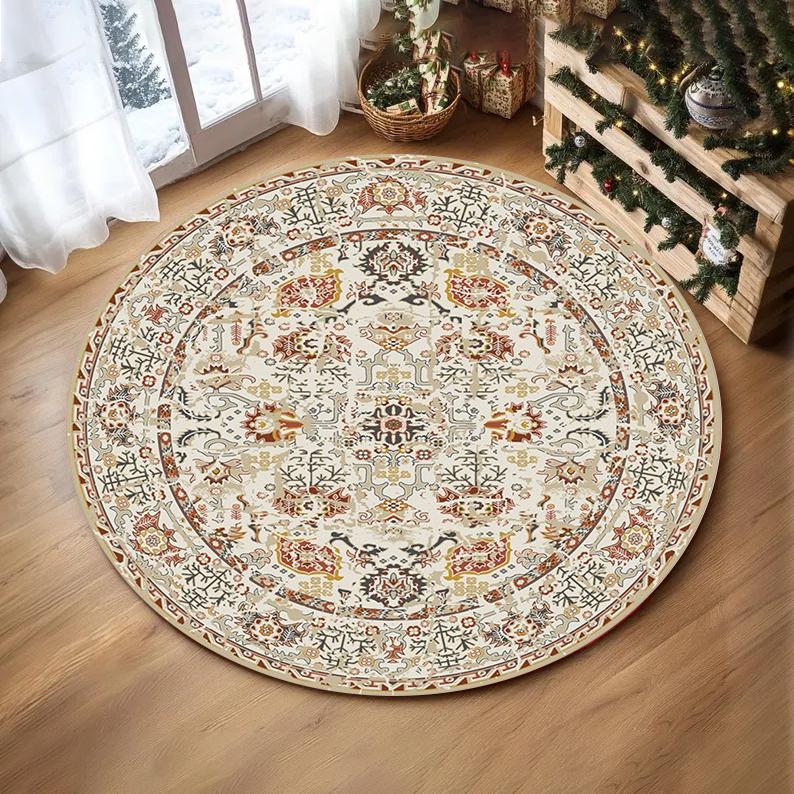Vintage Oosters Medaillon Rond Tapijt Speel- en Leeskleed voor Kinderen Tafelvloermat voor Rustieke Boerderij Woonruimte 40X40CM