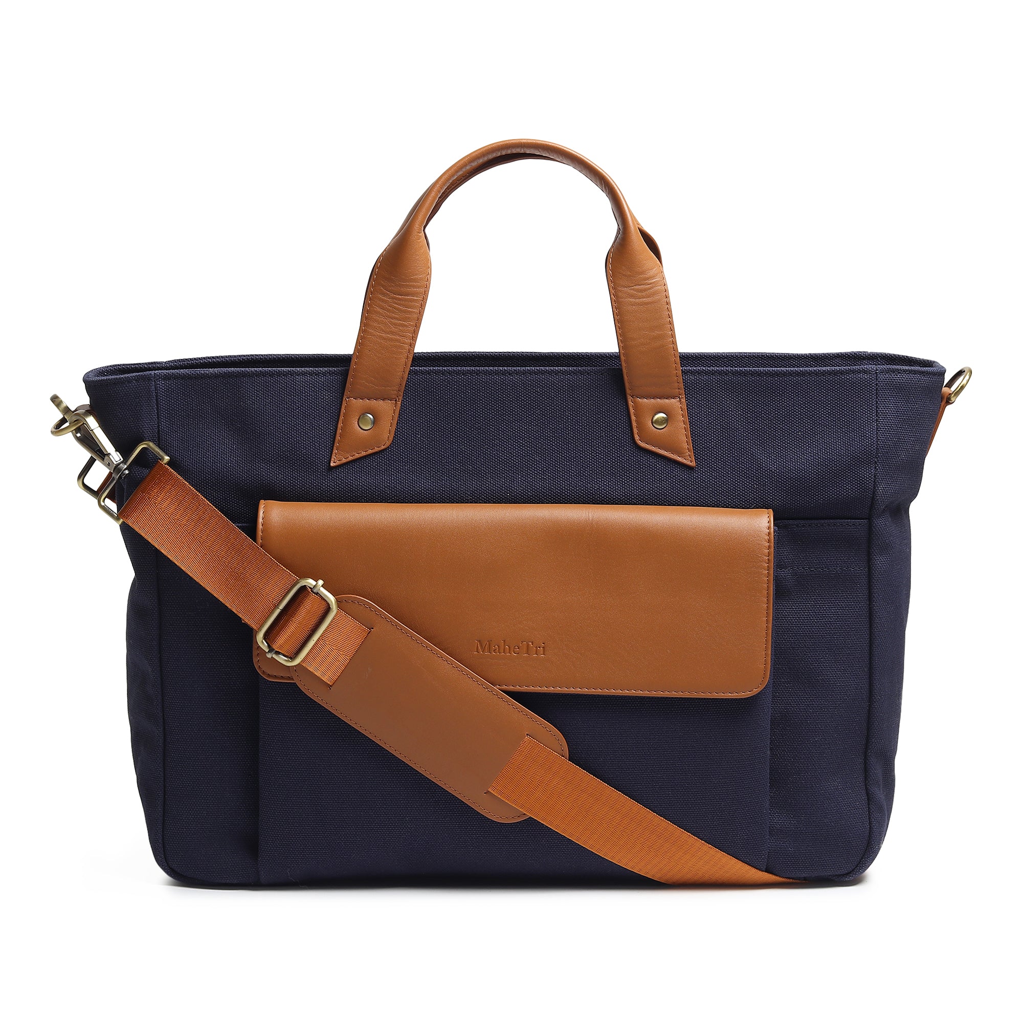 

MaheTri Voyager Canvas Leather Briefcase, Dark Blue For Men & Women 16-Inch синий