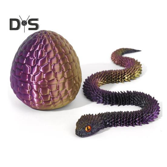 1 Set 3D Printed Snake Egg Figurine Movable Joints Snake Eggshell Figure Fidget Toy Snake Egg with Articulated Snake Inside Desktop Decoration