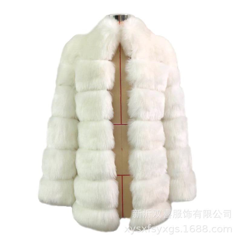 Autumn and winter new stand-up collar jacket, medium and long slim-fitting imitation fox hair thermal coat