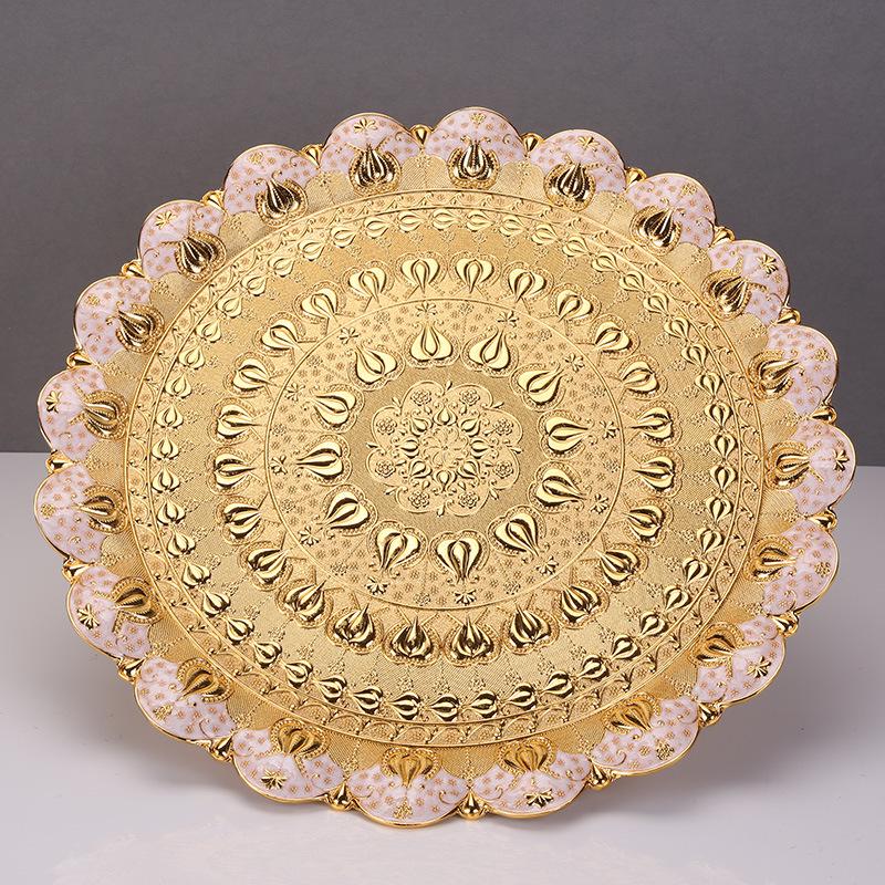 Creative Golden Plate Dessert Trays Round Serving Platter Cake Tray Dessert Serving Tray Metal Cup Plate Wedding Decor