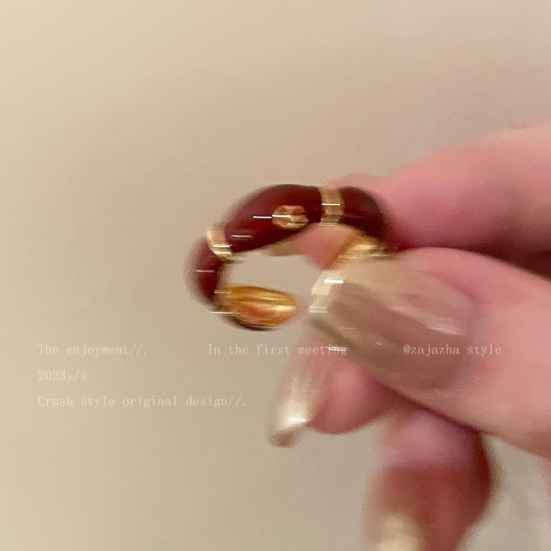 

Кольцо Ankola Red Drip Glaze Bamboo, регулируемое открытое кольцо на указательный палец в стиле знаменитости J959 красный